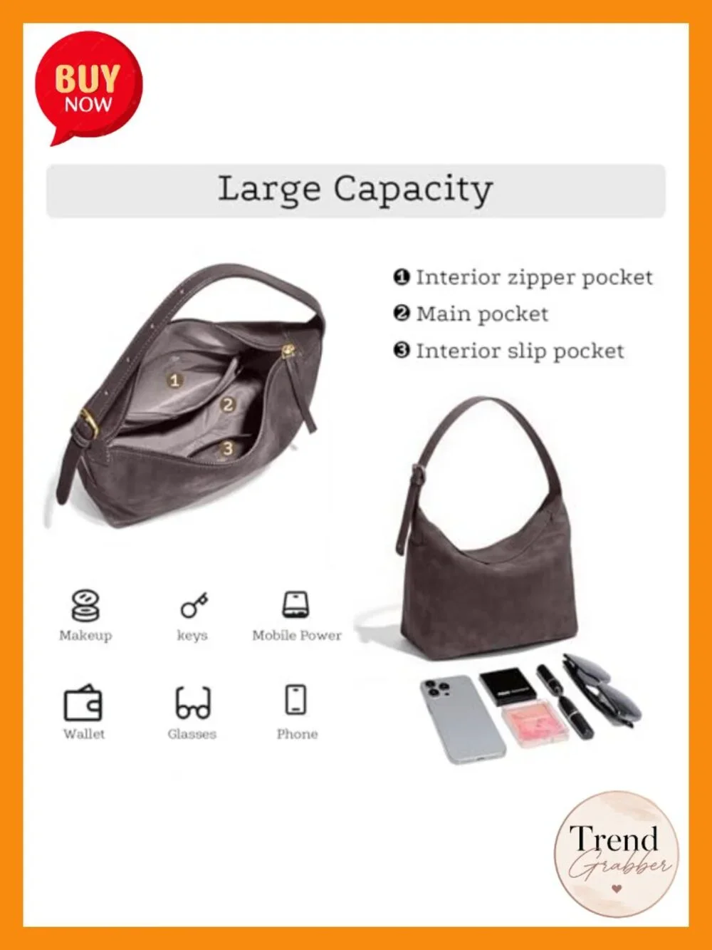 Faux Suede Hobo Bag for Women, Shoulder Crossbody Purse with 2 Adjustable